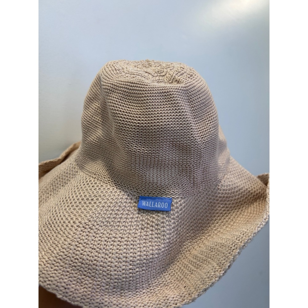 Wallaroo Victoria Sun Hat Women OS Tan Beige Packable Knit Wide Brim Travel